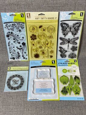 Inkadinkado Cling Stamps & 2 Acrylic Blocks 6pc Lot VTG NEW OLD STOCK